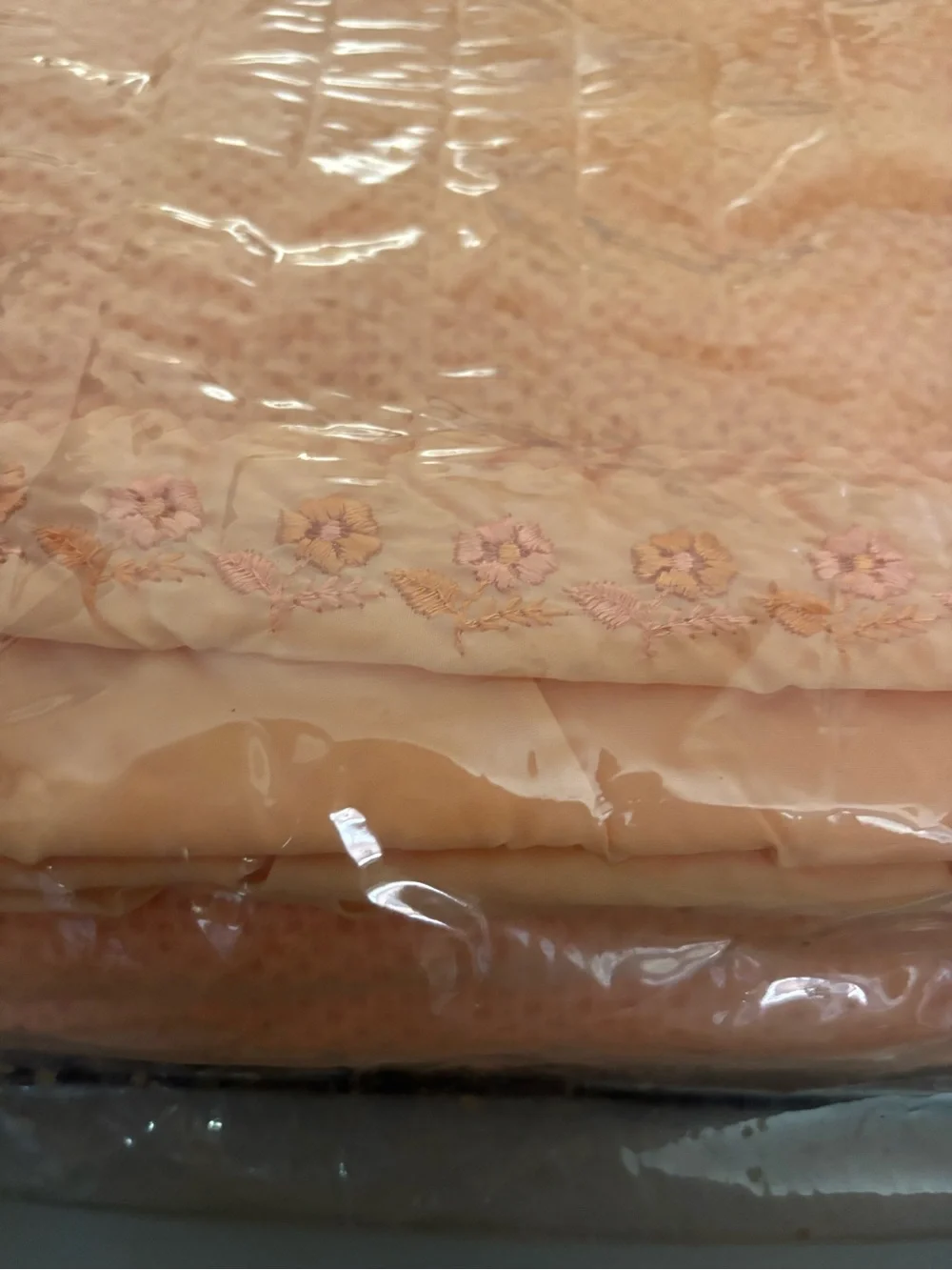 Peach Quilted Bedspread with Floral Trim - Home Bedding